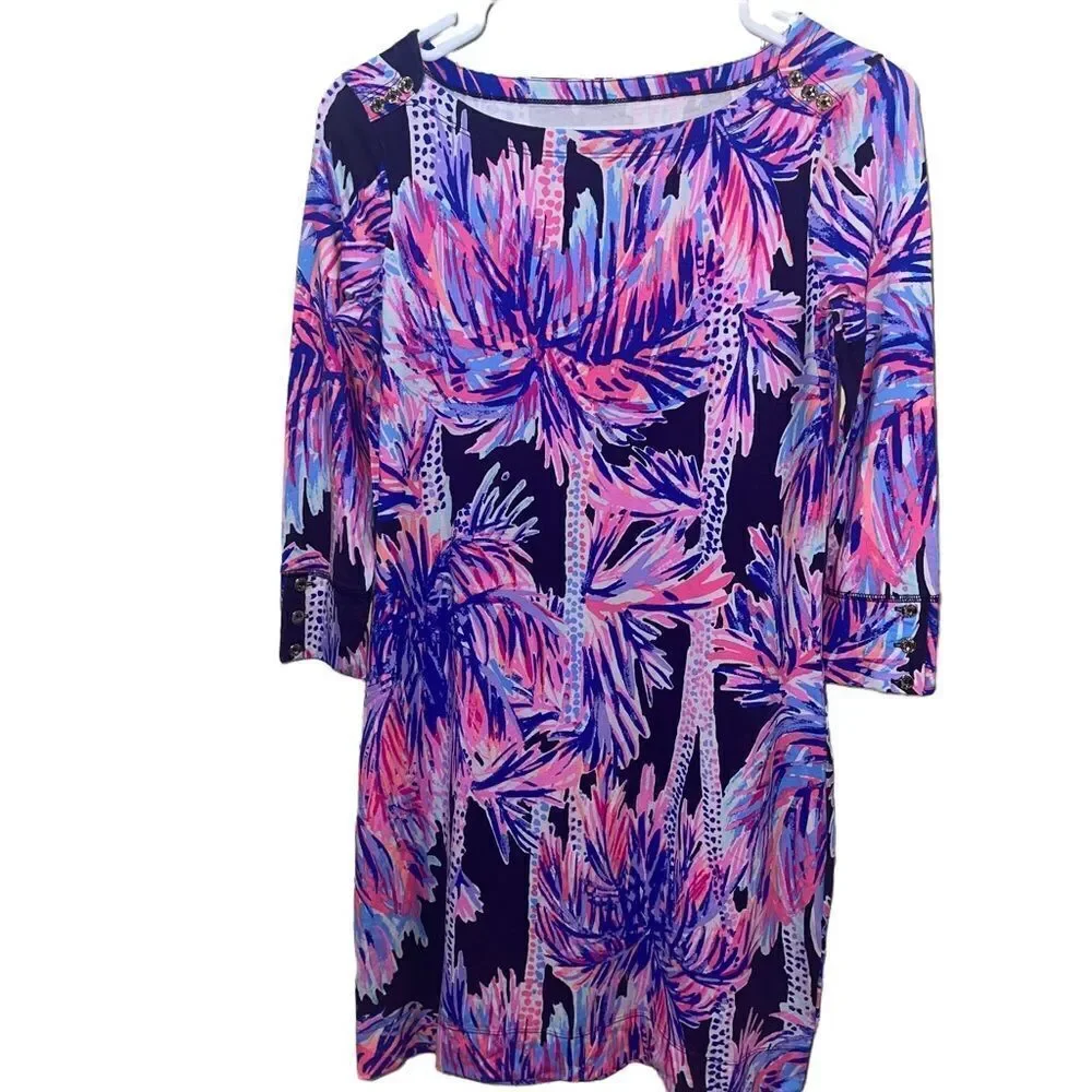 Lilly Pulitzer Sophie UPF 50+ Dress Bright Navy Palms Up - Size XS